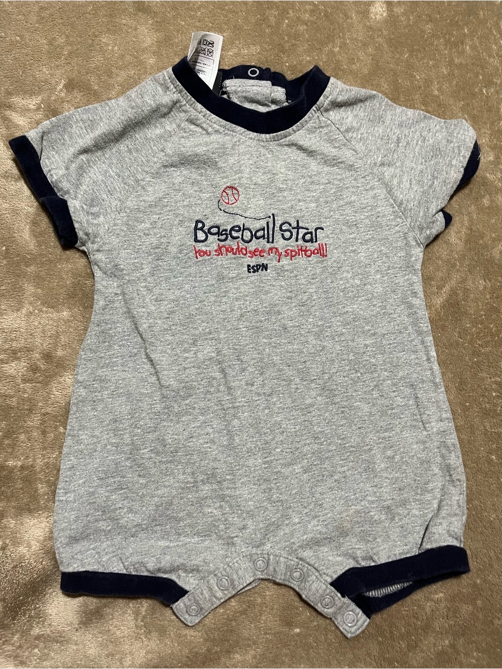 Baby Grey 'Baseball Star' One-Piece Romper